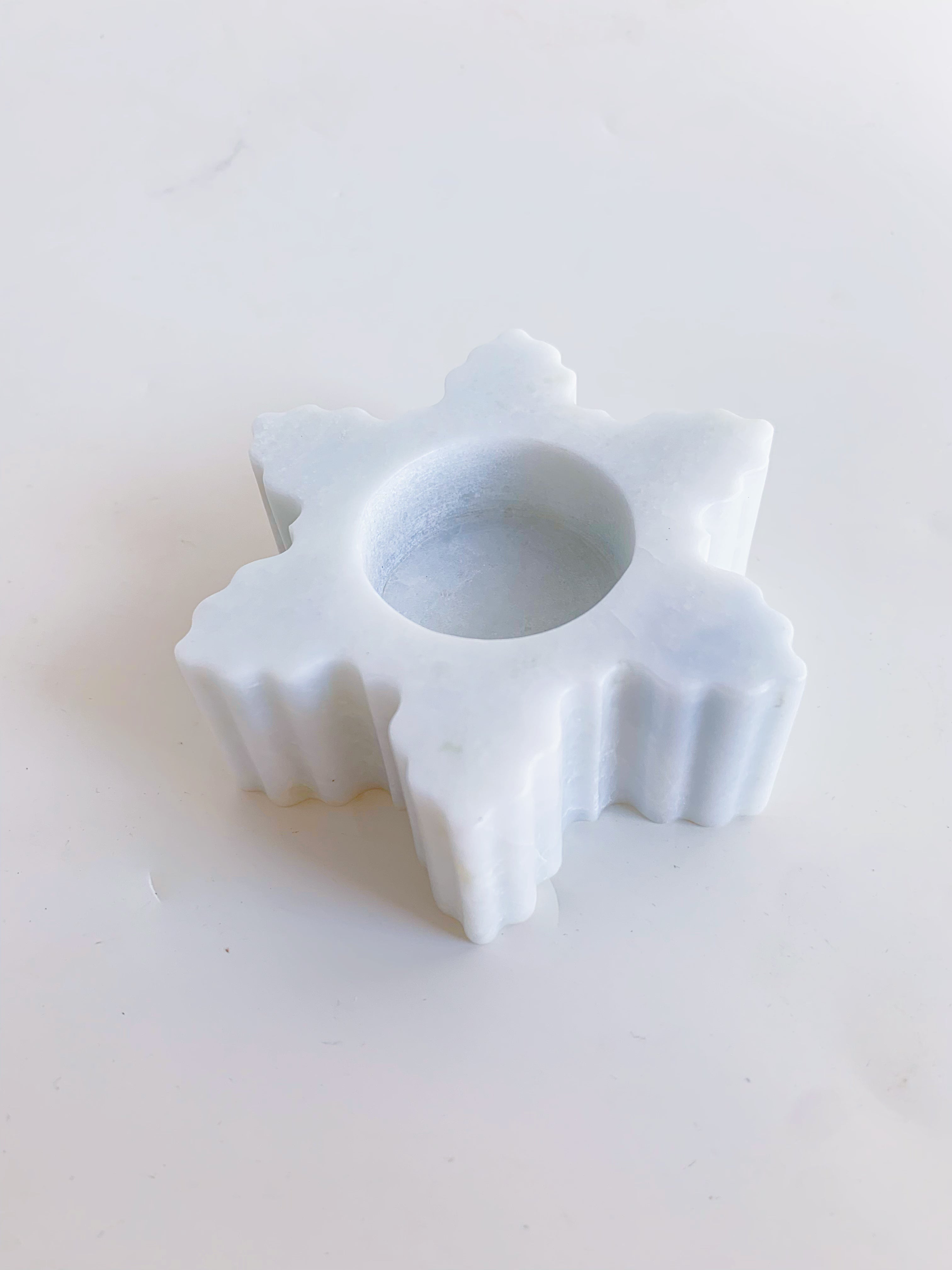 Christmas White Onyx Snowflake Candle Holders | Natural Glow Holiday Decor