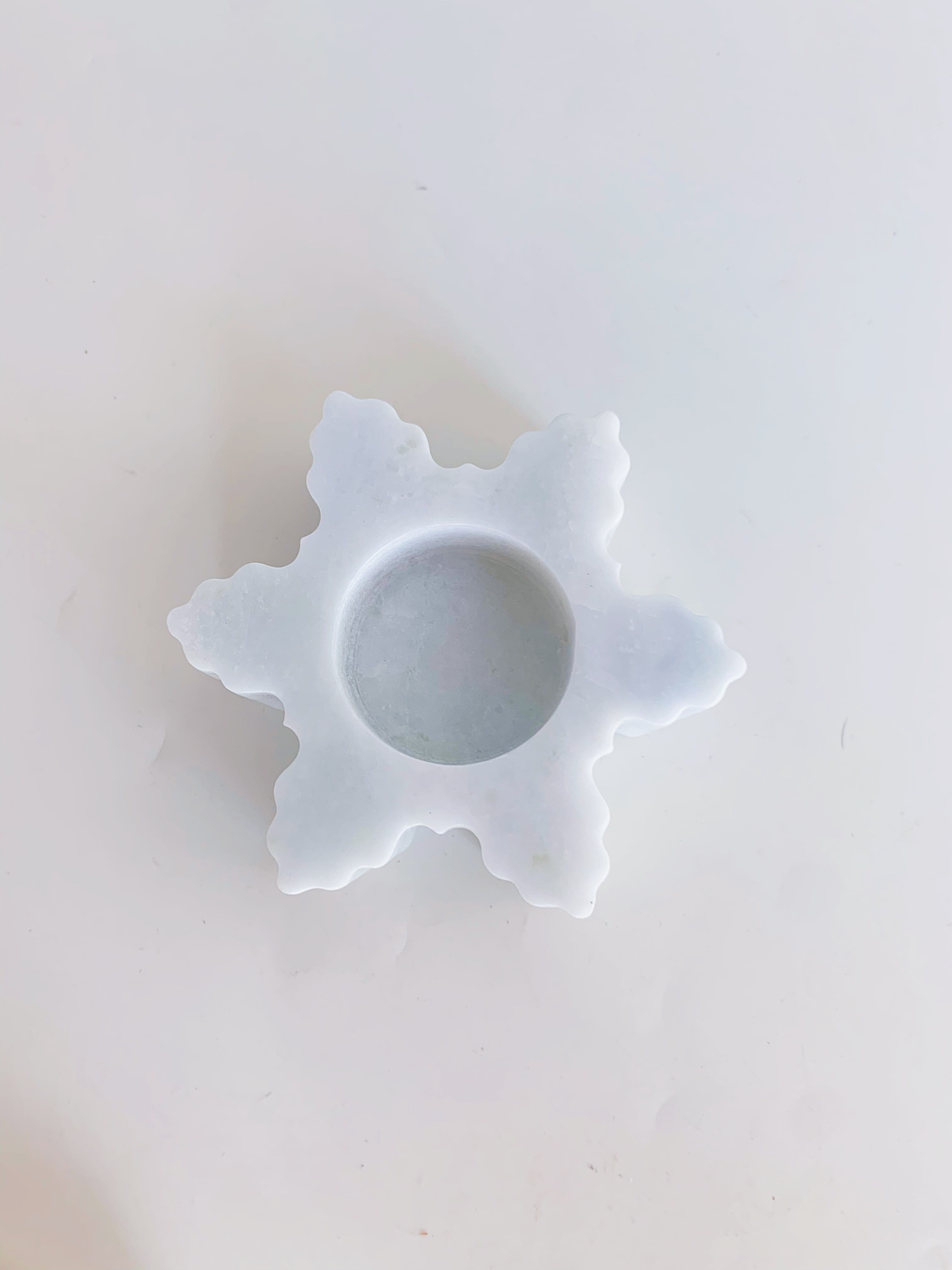 Christmas White Onyx Snowflake Candle Holders | Natural Glow Holiday Decor