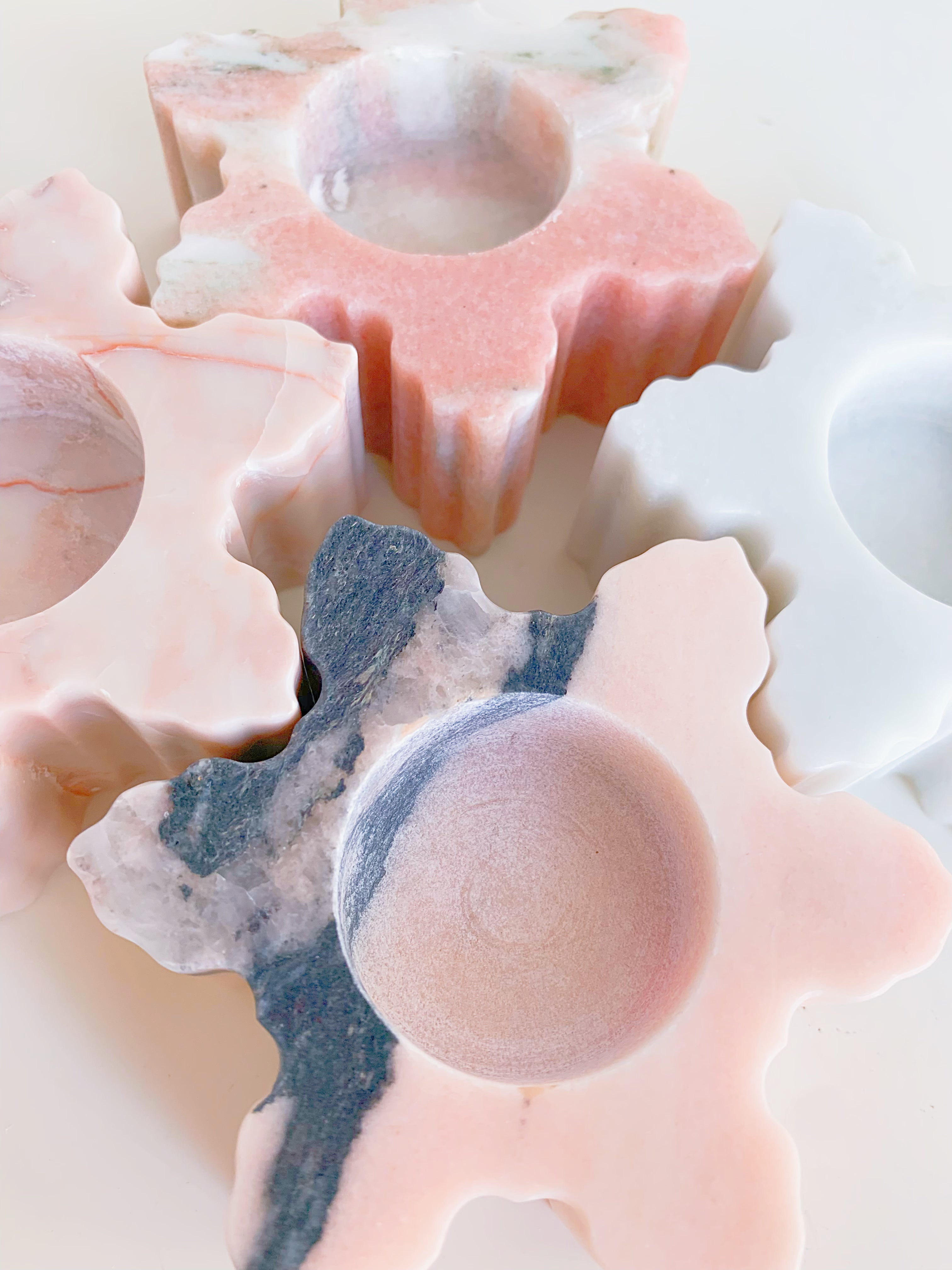 Christmas Pink Marble Snowflake Candle Holders | Holiday Stone Decor