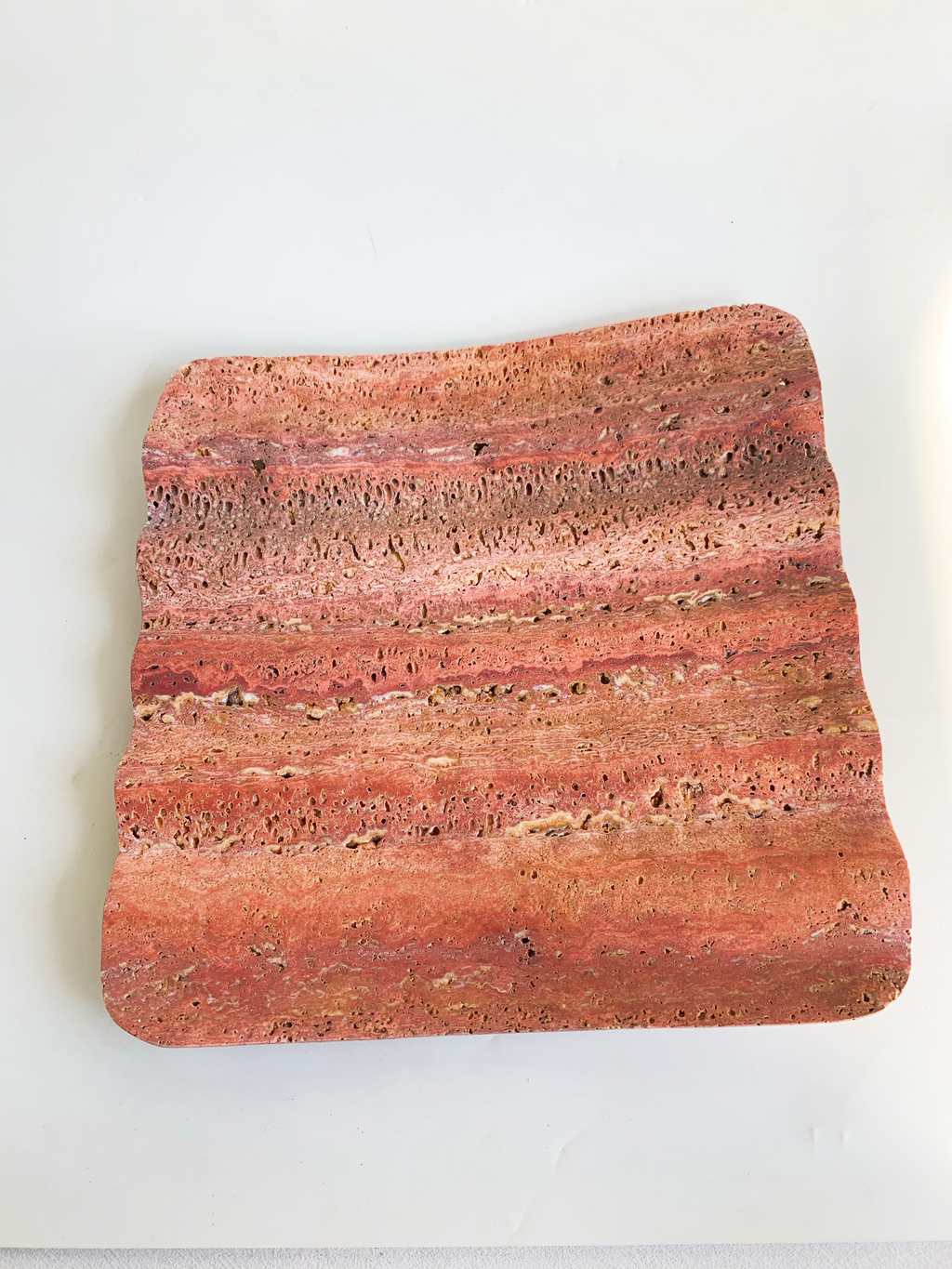 Red Travertine Marble Square Tray | Natural Stone Decorative Tray