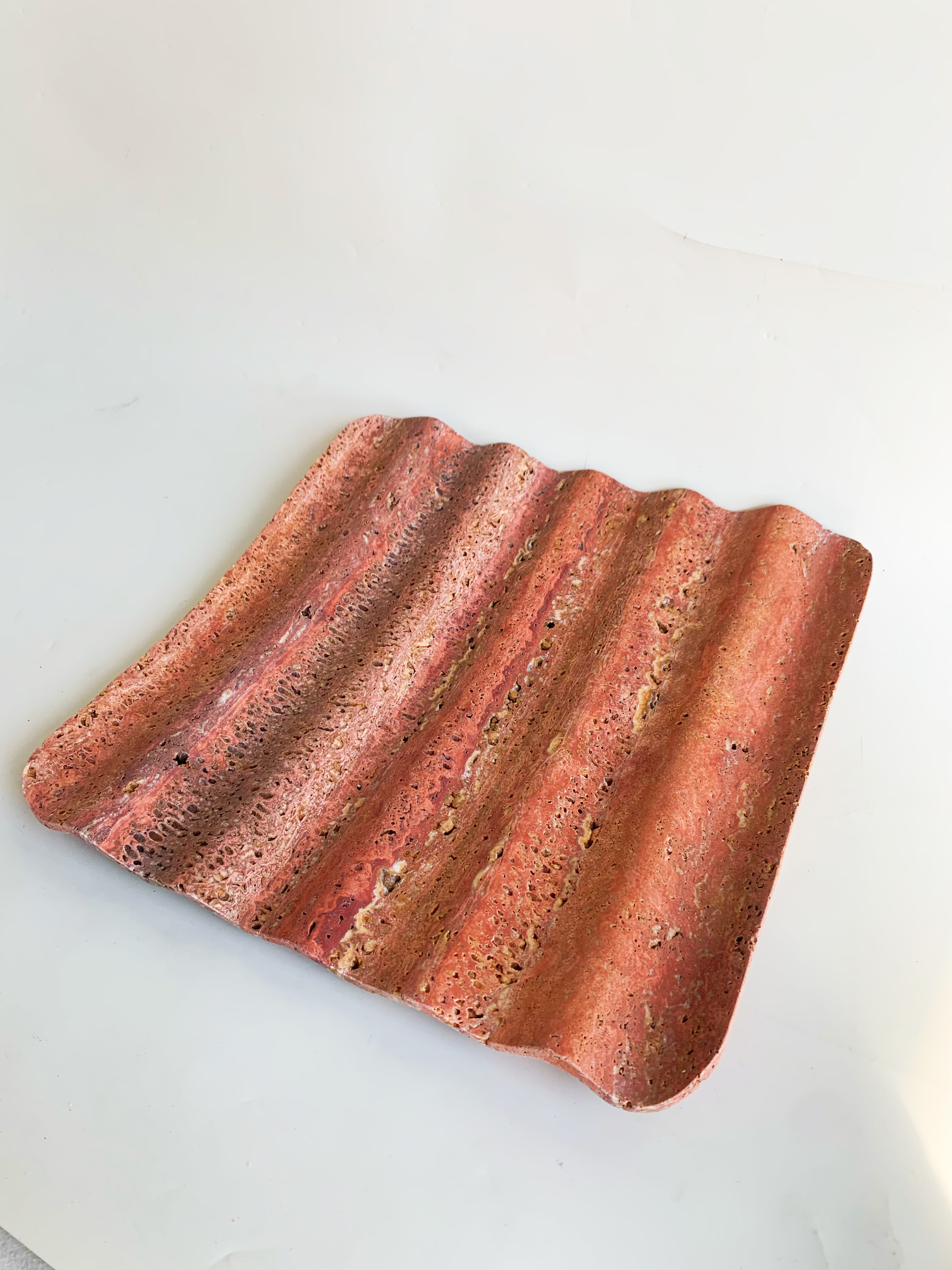 Red Travertine Marble Square Tray | Natural Stone Decorative Tray